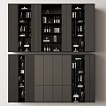 Elegant Modern Black Wine Cabinet With Glass Doors And Multi Layer Storage For Wine Bottles