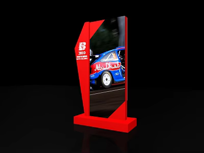 Red Trophy With 2023 Abu Dhabi Inscription And Blue Racing Car Reflection 3d model