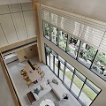 Modern Duplex Living Room Interior Design With Large Windows And Greenery