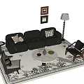 Leather Sofa Set with Accent Chairs Round Coffee Table Green Plants and Black White Rug