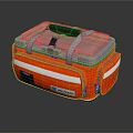 Red Canvas Bag With Yellow Lid White Stripes And Reinforced Handles