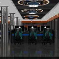 Modern Internet Cafe Interior With Front Counter Gaming Computers And Comfortable Seats 3d model