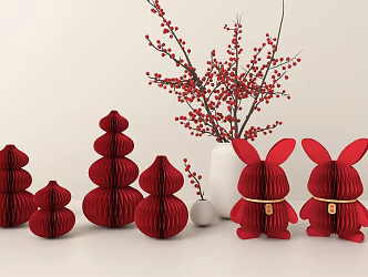Modern Ornaments New Year Ornaments Spring Festival Decoration Hulu Rabbit Folding Paper Ornaments 3d model