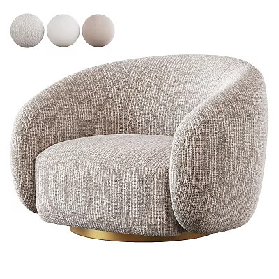 Light Gray Textured Fabric Single Sofa With Curved Arms And Golden Round Base 3d model