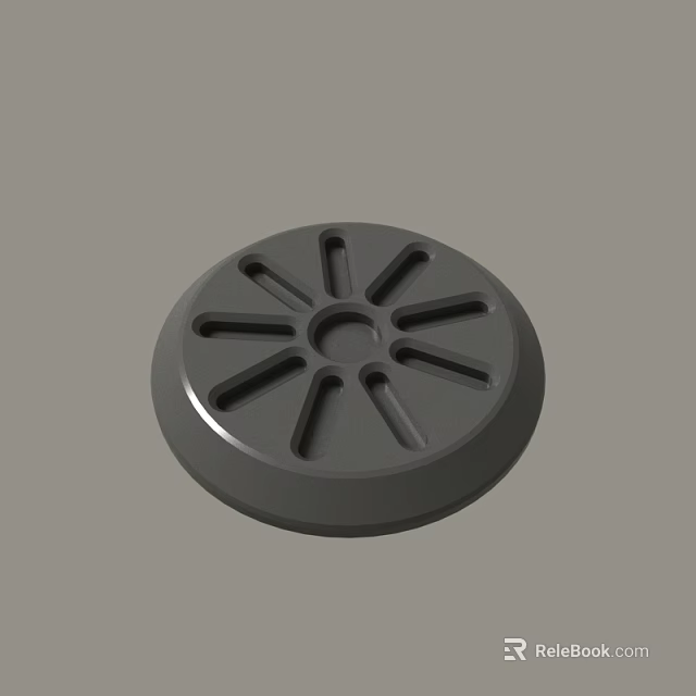 Gray Circular Mechanical Component With Central Hole And Radial Slots Design 3d model 