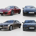 Luxury Porsche BMW Sports Cars And Sedans In Red Blue Brown Black Exterior Colors 3d model