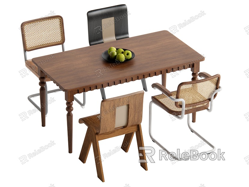 Middle style dining table and chair combination model