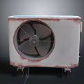 Rusty Old Air Conditioner Outdoor Unit With Metal Casing And Rotating Fan