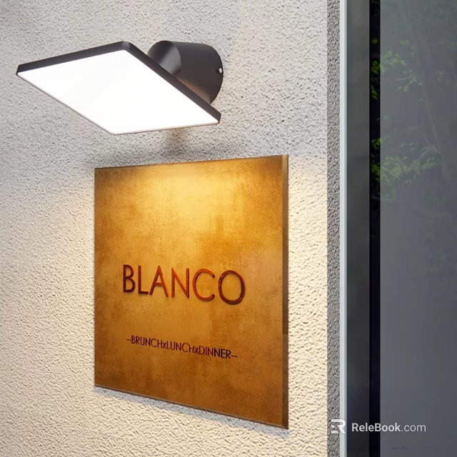 Unique Shaped Wall Lamp Mounted On Textured Wall With Decorative Sign 3d model