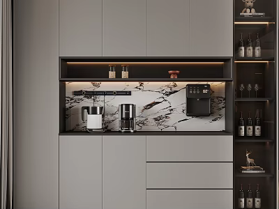 Modern Built in Wine Cabinet With Marble Countertop And Wine Racks 3d model