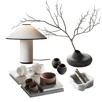 Decorative Ornaments Combination Floriculture Decorations Books Pottery Pot Vase Fruit Water Cup Table Lamp 3d model