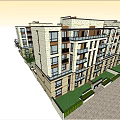 Modern Residential Building Complex With Twin Structures And Central Green Pathway