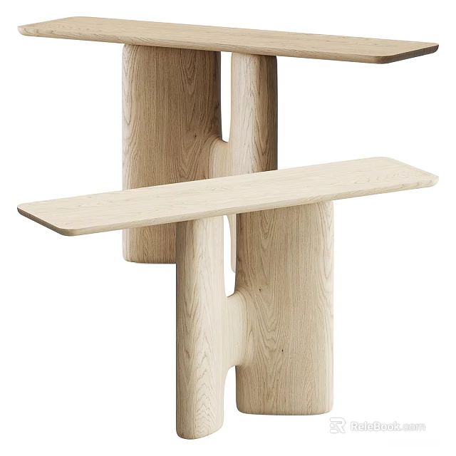 Natural Wood Entryway Cabinet And Side Console With Minimalist Tiered Shelves Design 3d model 