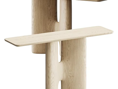 Natural Wood Entryway Cabinet And Side Console With Minimalist Tiered Shelves Design 3d model