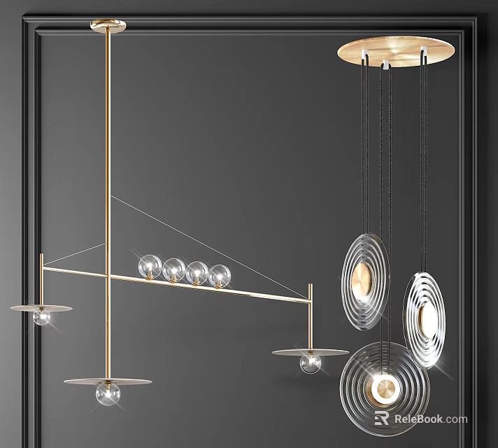 Modern Chandelier With Metal Frame Glass Balls And Circular Hanging Elements 3d model