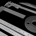 Essential Hardware Tools Including Vernier Caliper Steel Ruler Protractor Washer And Blade 3d model