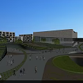 Vibrant Park Landscape with Green Lawns Pathways Water Feature and People Enjoying Outdoor Recreation
