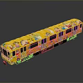 Yellow Toy Train Model With Colorful Cartoon Patterns And Detailed Exterior