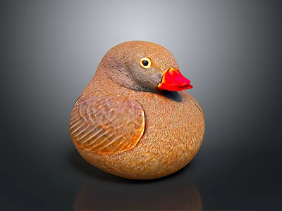 Brown Duck Decorative Sculpture With Red Beak Yellow Eyes And Feathered Texture On Dark Background 3d model