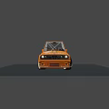 Orange Two Door Race Car With Extramaster Stickers And Golden Alloy Rims