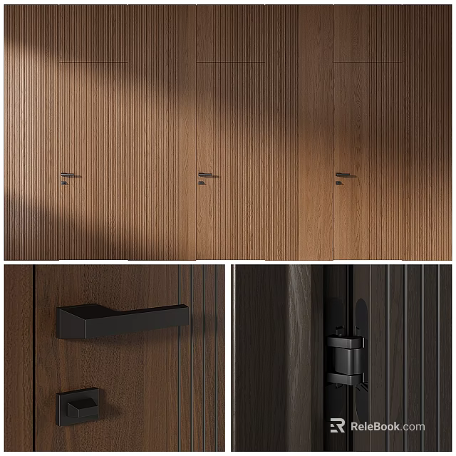 Modern Wooden Hinged Doors Design With Black Handle And Hinge Detail 3d model 