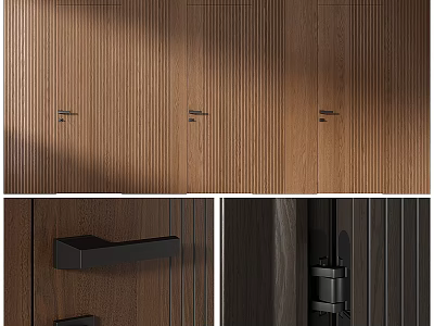 Modern Wooden Hinged Doors Design With Black Handle And Hinge Detail 3d model