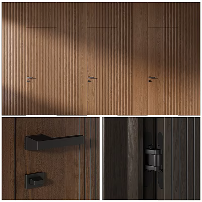 Modern Wooden Hinged Doors Design With Black Handle And Hinge Detail 3d model