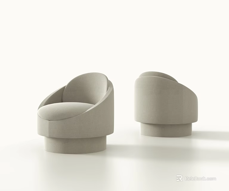 Light Gray Single Sofa With Modern Curved Armrests And Round Base Design 3d model