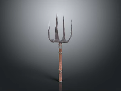 Ancient Trident Weapon With Detailed Metal Prongs And Sturdy Wooden Handle 3d model