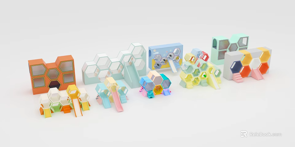 Colorful Modular Playground Equipment with Geometric Shapes and Bright Colors for Kids 3d model 