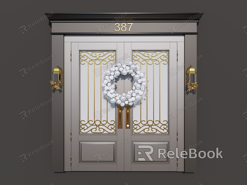 European style double door door villa door building door glass door wall lamp handle model