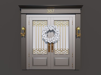 European style double door villa door building door glass door wall lamp handle model