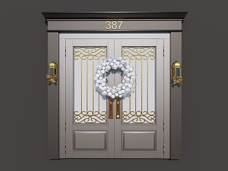 European style double door villa door building door glass door wall lamp handle 3d model