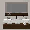 Modern Bathroom Cabinet Design With Marble Countertop LED Mirror Drawers Towels And Toiletries