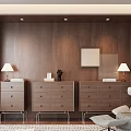 Modern Wooden Entryway Console Cabinet And Side Cabinet With Table Lamp Mirror And Rug