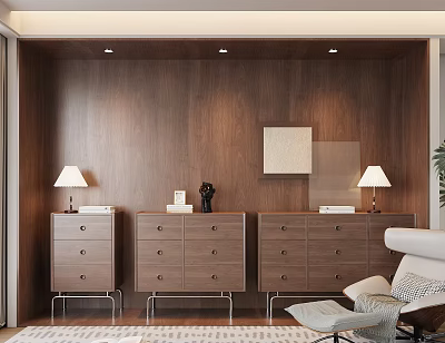 Modern Wooden Entryway Console Cabinet And Side Cabinet With Table Lamp Mirror And Rug 3d model