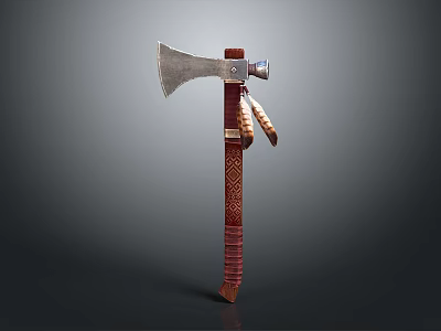 Handcrafted Axe Weapon With Metal Blade Leather Wrapped Handle And Decorative Patterns 3d model