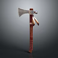 Handcrafted Axe Weapon With Metal Blade Leather Wrapped Handle And Decorative Patterns