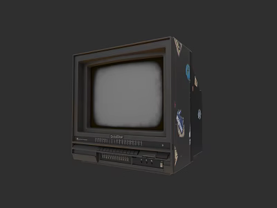 Vintage Black CRT Television With White Display Screen And Decorative Side Stickers 3d model