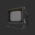 Vintage Black CRT Television With White Display Screen And Decorative Side Stickers