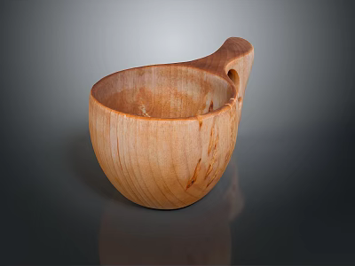 Wooden Household Cup With Curved Handle And Natural Wood Texture 3d model