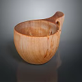 Wooden Household Cup With Curved Handle And Natural Wood Texture