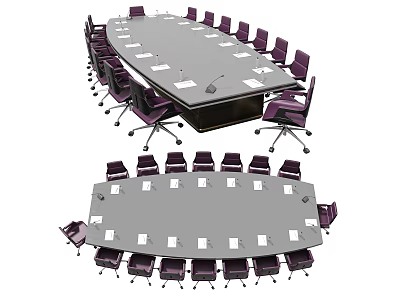 Elegant Modern Conference Table With Purple Rolling Chairs Papers And Microphone 3d model