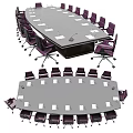 Elegant Modern Conference Table With Purple Rolling Chairs Papers And Microphone