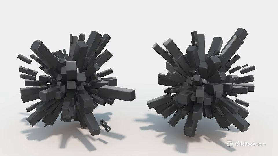 Two Black Radial Sculptures Composed of Multiple Cubes on White Background 3d model 