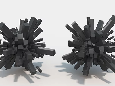 Two Black Radial Sculptures Composed of Multiple Cubes on White Background 3d model