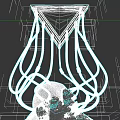 Triangular Sci Fi Screen With Cables Connected To Skull On Rock Base