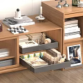 Warm Living Room Interior With Wooden Shelf Storage Drawers Books And Decorative Items