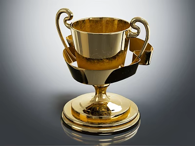 Elegant Golden Trophy Design With Decorative Handles And Shiny Metallic Base 3d model