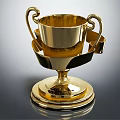 Elegant Golden Trophy Design With Decorative Handles And Shiny Metallic Base